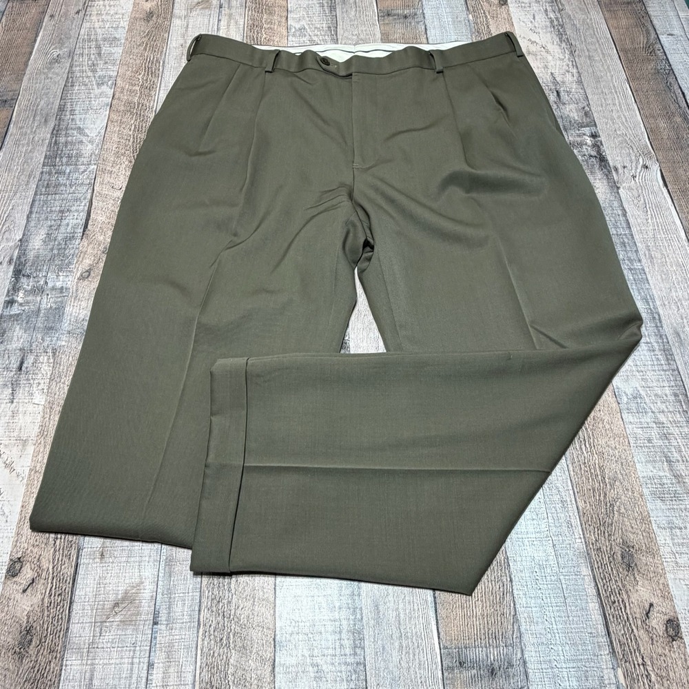 Brooks Brothers Dress Pants Mens 42x30 Brown Wool Double Pleated Cuffed Madison